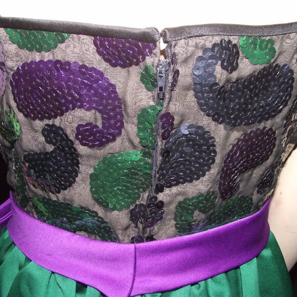 Vintage Formal Evening Gown Green n Purple with Sequined Body Reversable Shall - Picture 4 of 12
